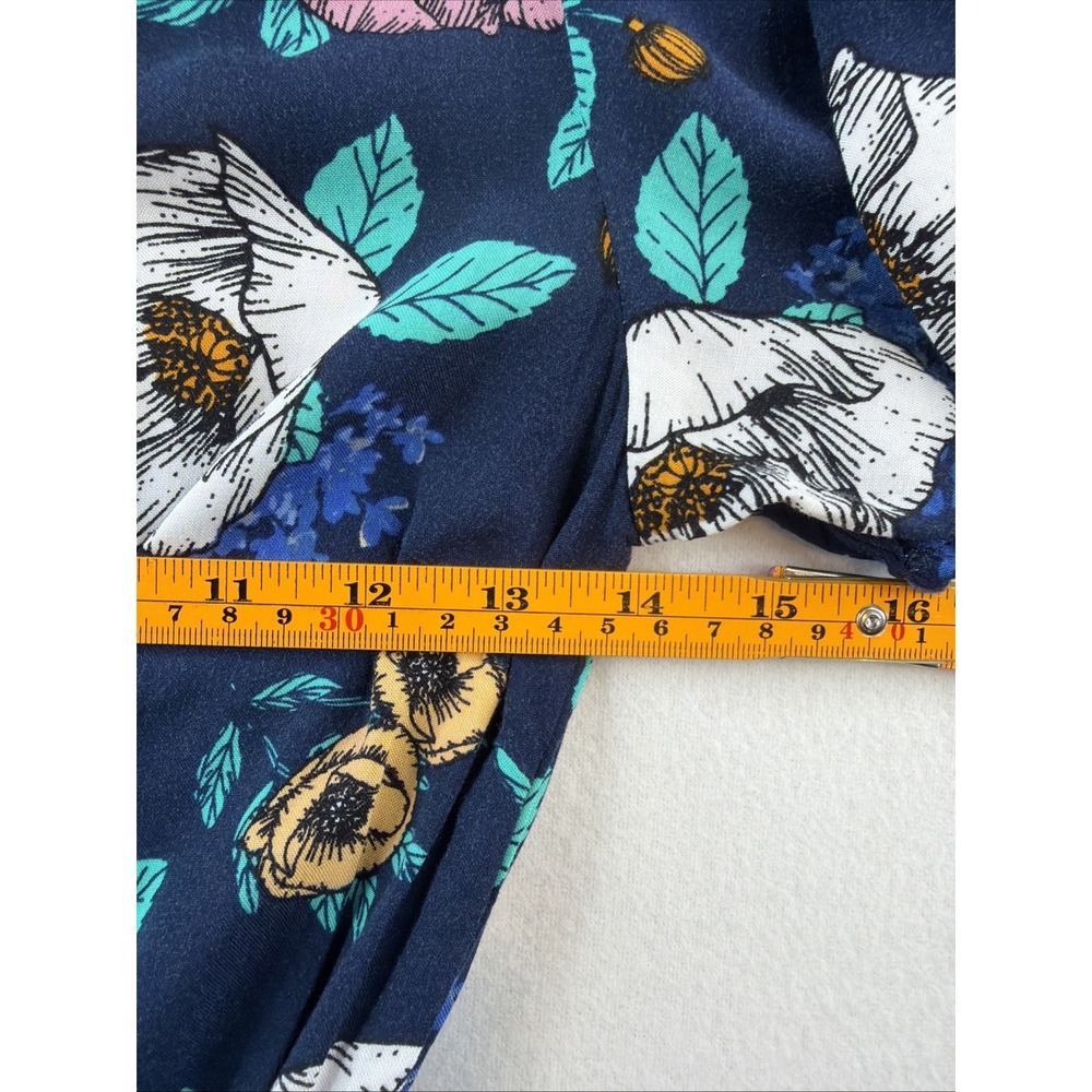 Band of Gypsies Womens XS Floral Jumpsuit Navy Wide Leg Tie Front Boho - Picture 9 of 11